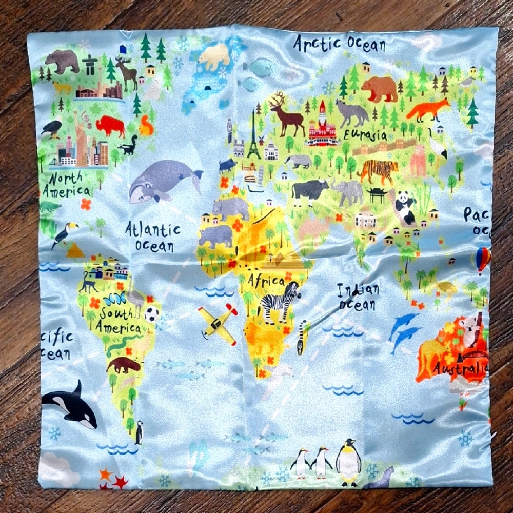 Colorful World Map Satin Pillowcase